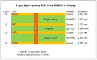 Carte PCB à haute fréquence de 4 couches sur 2 noyaux de 32mil 0.813mm RO4003C et de 12mil RO4450F pour le coupleur de fréquence