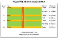 La carte PCB hybride de la carte PCB multicouche à haute fréquence hybride 6-Layer a fait sur 12mil 0.305mm RO4003C et FR-4